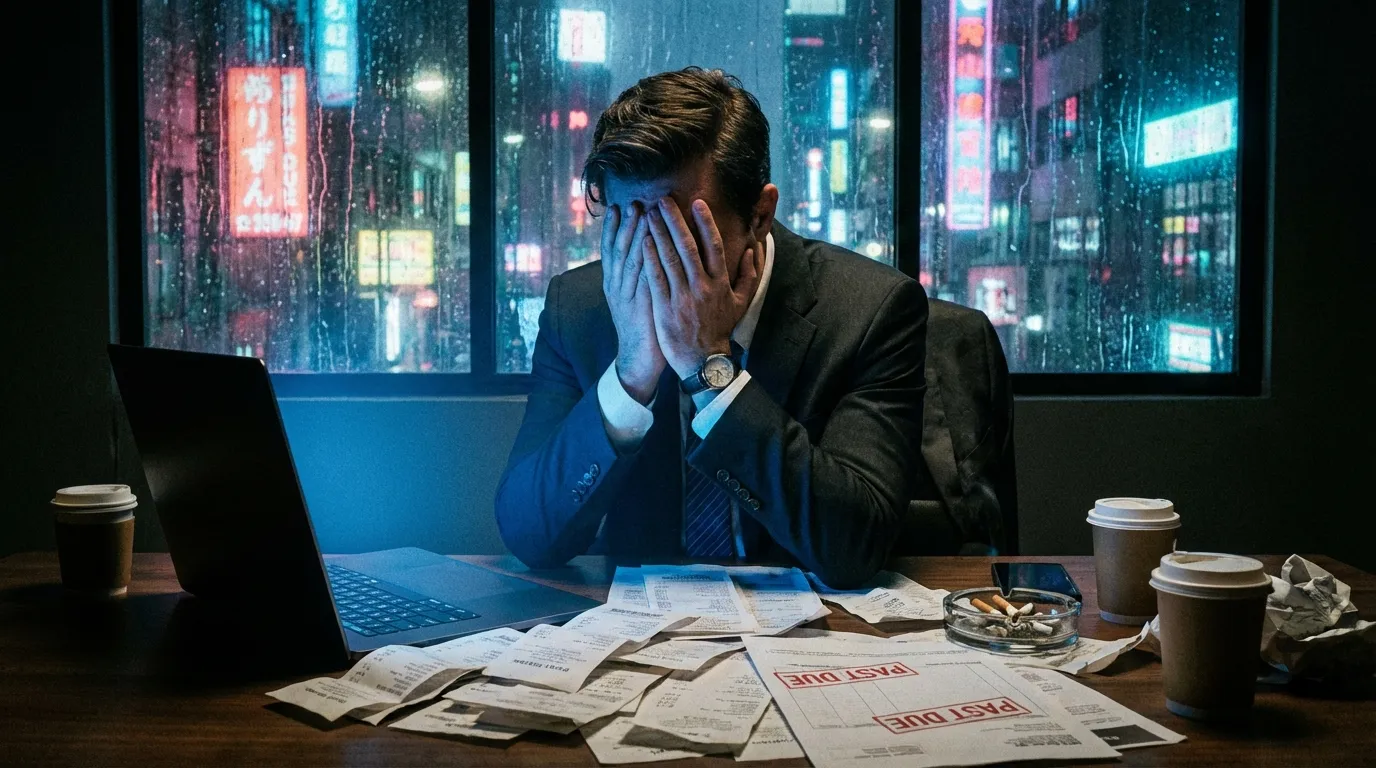 Stressed entrepreneur looking at receipts