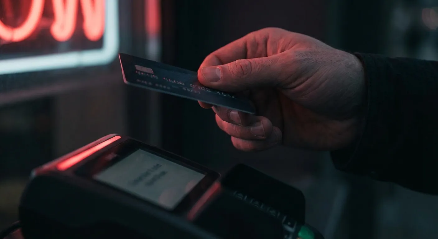 Hand holding credit card hesitant to pay